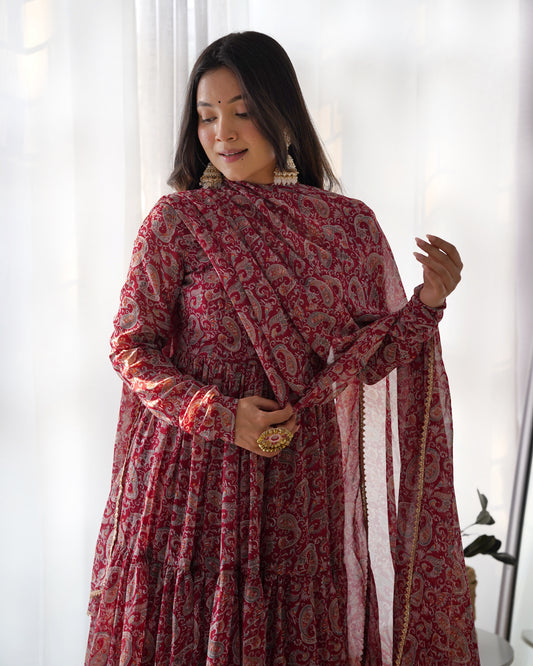 Women's Beautiful Printed Fox Georgette Fabric Flared Anarkali Pant and Dupatta Set