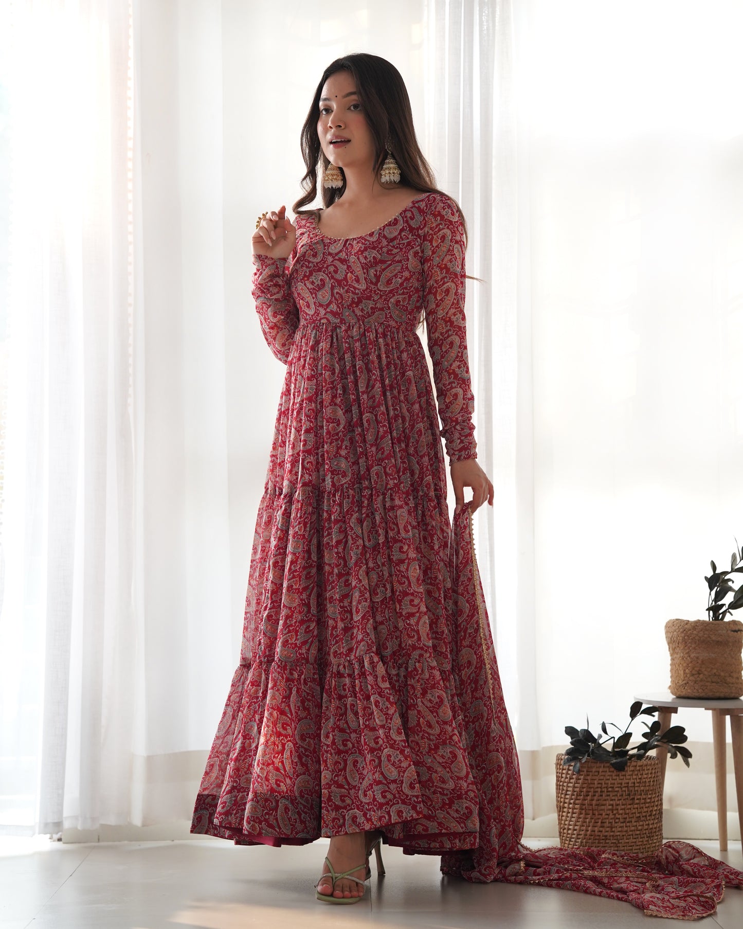 Women's Beautiful Printed Fox Georgette Fabric Flared Anarkali Pant and Dupatta Set