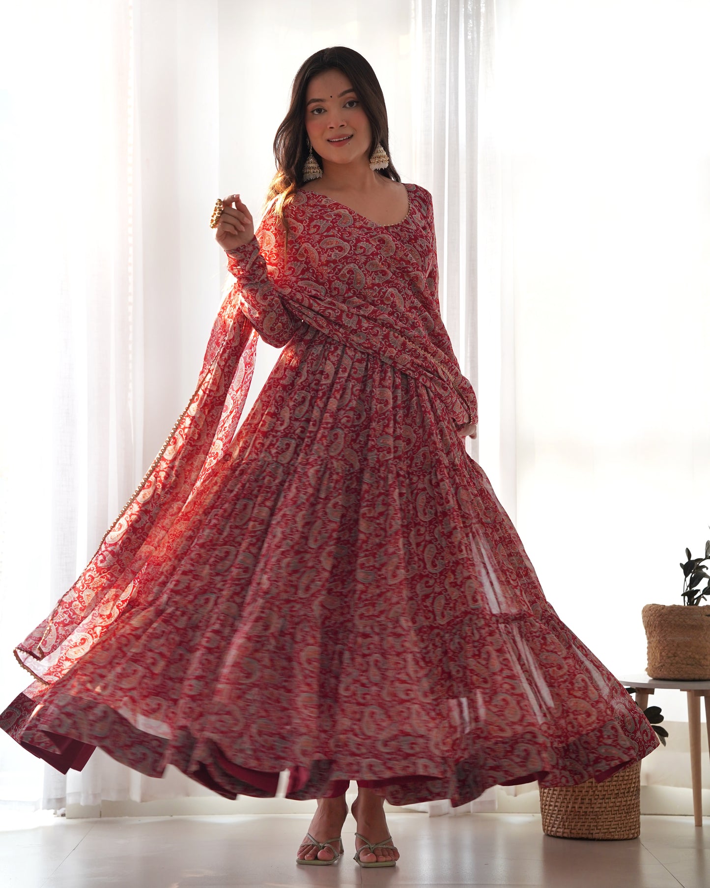 Women's Beautiful Printed Fox Georgette Fabric Flared Anarkali Pant and Dupatta Set