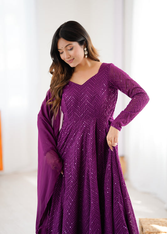 Plum Anarkali Suit  Purple