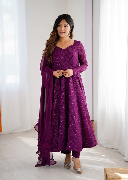 Heavy Faux Georgette With Lukhnowi Sequence Work Anarkali Set