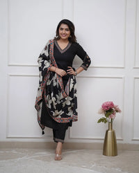 Women's Beautiful Viscose Silk Fabric Embroidery Work Straight Kurta Pant and Dupatta Set