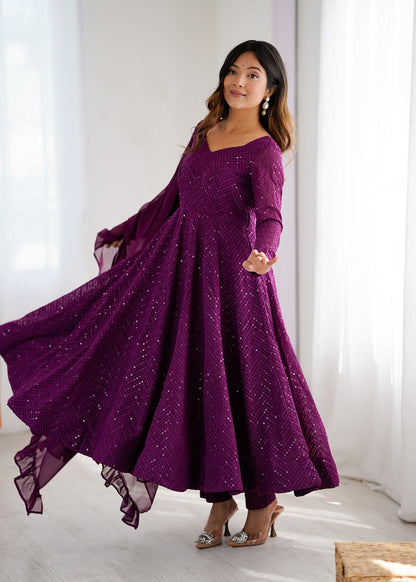 Heavy Faux Georgette With Lukhnowi Sequence Work Anarkali Set