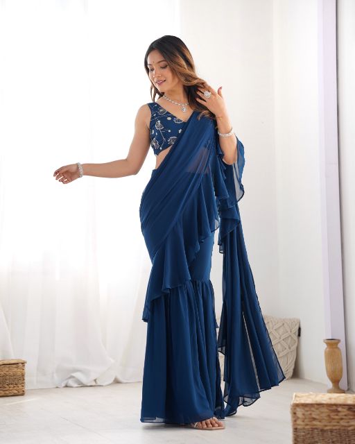 Ready to Wear Saree - Shop the wide range of pre-stitching saree designs online for girls at Indya. Get maximum comfort and ease in pre-stitching saree.