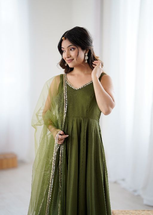 Anarkali Dress  Anarkali Suit Green Anarkali  Olive Green Anarkali Suit Indian Ethnic Wear