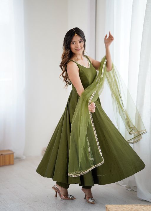 Anarkali Dress  Anarkali Suit Green Anarkali  Olive Green Anarkali Suit Indian Ethnic Wear