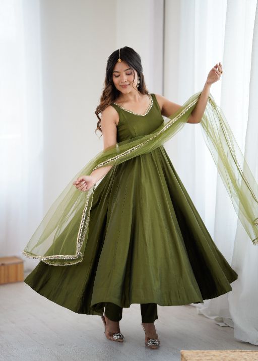 Anarkali Dress  Anarkali Suit Green Anarkali  Olive Green Anarkali Suit Indian Ethnic Wear