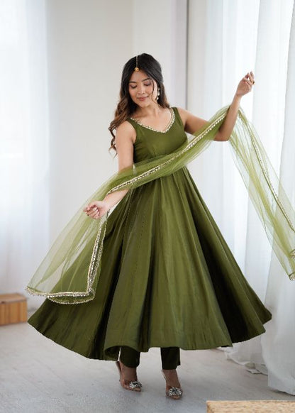 Anarkali Dress  Anarkali Suit Green Anarkali  Olive Green Anarkali Suit Indian Ethnic Wear