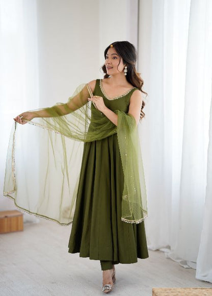 Anarkali Dress  Anarkali Suit Green Anarkali  Olive Green Anarkali Suit Indian Ethnic Wear