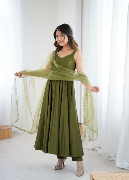 Anarkali Dress  Anarkali Suit Green Anarkali  Olive Green Anarkali Suit Indian Ethnic Wear