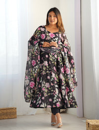 Women's Gorgeous Embroidery Rangoli Silk Fabric Straight Kurta Pant and Dupatta Set