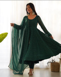 Women's Gorgeous Laheriya Print Fox Georgette Fabric Flared Anarkali Pant and Dupatta Set