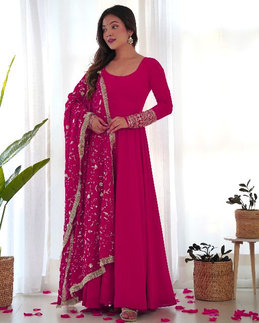 Women's Gorgeous Embroidery Work Fox Georgette Fabric Flared Anarkali Pant and Dupatta Set