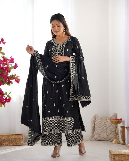  Kurta Fabric Pure Chinon Silk Fabric With Beautiful Embroidery Sequence And Jari Work On Yoke,Sleeves,