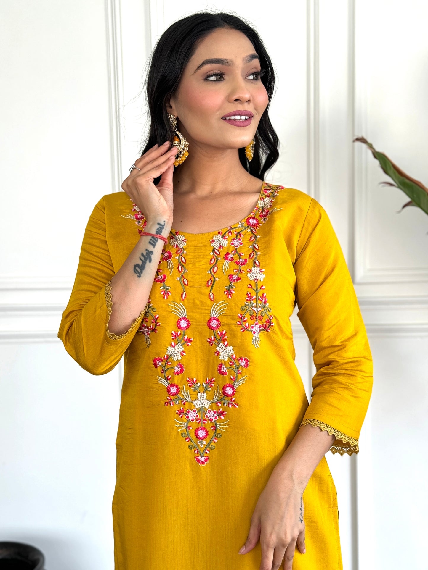 Women's Chanderi Silk Printed Straight Kurta with Pant And Printed Dupatta Set