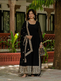 Women's Gorgeous Faux Georgette Fabric with Flared Anarkali Dupatta set