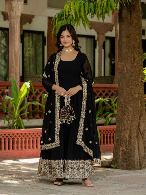 Women's Gorgeous Faux Georgette Fabric with Flared Anarkali Dupatta set