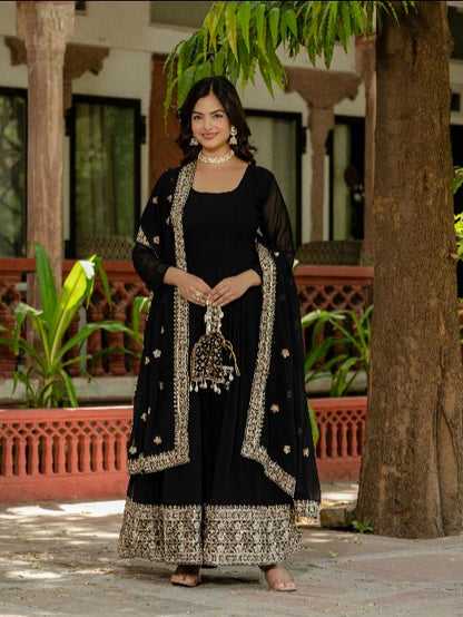 Women's Gorgeous Faux Georgette Fabric with Flared Anarkali Dupatta set