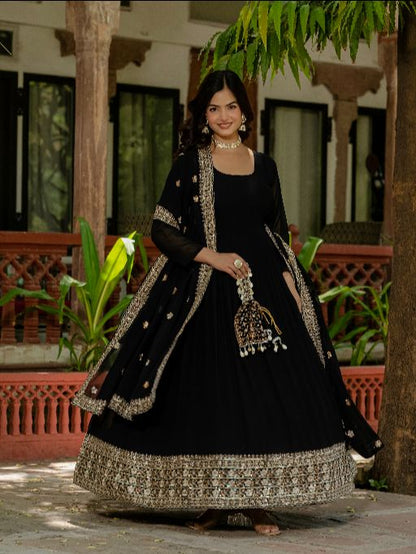 Women's Gorgeous Faux Georgette Fabric with Flared Anarkali Dupatta set