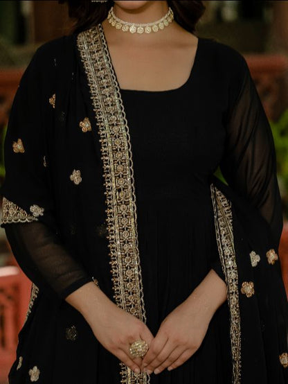 Women's Gorgeous Faux Georgette Fabric with Flared Anarkali Dupatta set