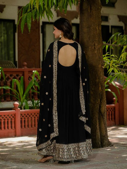 Women's Gorgeous Faux Georgette Fabric with Flared Anarkali Dupatta set
