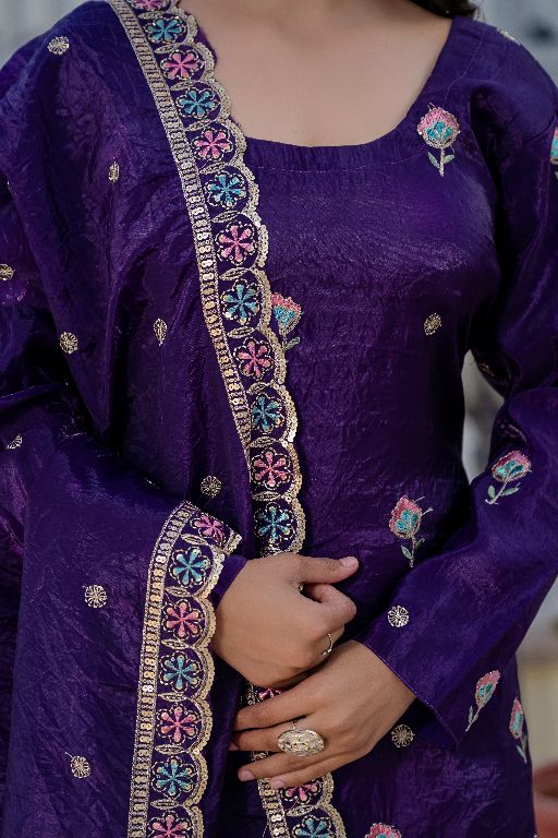 Women Gorgeous Gold Crush Fabric Straight Kurta, Sharara and Dupatta Set