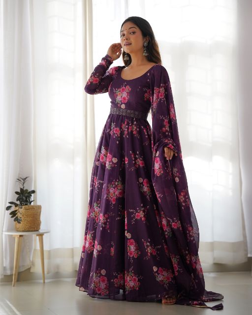 Anarkali Kurta Gown Is A Stunning Traditional Indian Outfit That Combines Elegance And Style It Is Typically Worn By Women For Special Occasions, Festivals, Or Formal Events Anarkali Kurta Features A Flared Silhouette With Multiple Layers Of Fabric