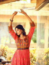 Women Gorgeous Bandhani Printed Faux Georgette Fabric Flared Gown