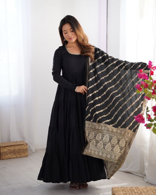 Black Anarkali Dress Ethnic Wear for Women Traditional Indian Dress Black Long Gown with Dupatta