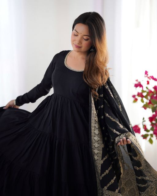 Black Anarkali Dress Ethnic Wear for Women Traditional Indian Dress Black Long Gown with Dupatta