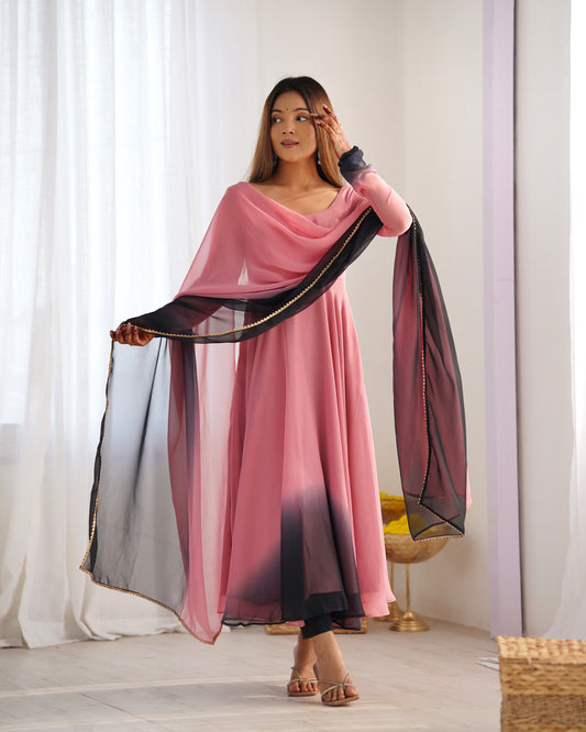 Women's Gorgeous Solid Fox Georgette Fabric Flared Anarkali Pant and Dupatta Set