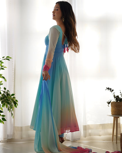 Women's Beautiful Solid Fox Georgette Fabric Flared Anarkali Pant and Dupatta Set