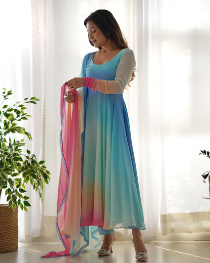 Women's Beautiful Solid Fox Georgette Fabric Flared Anarkali Pant and Dupatta Set