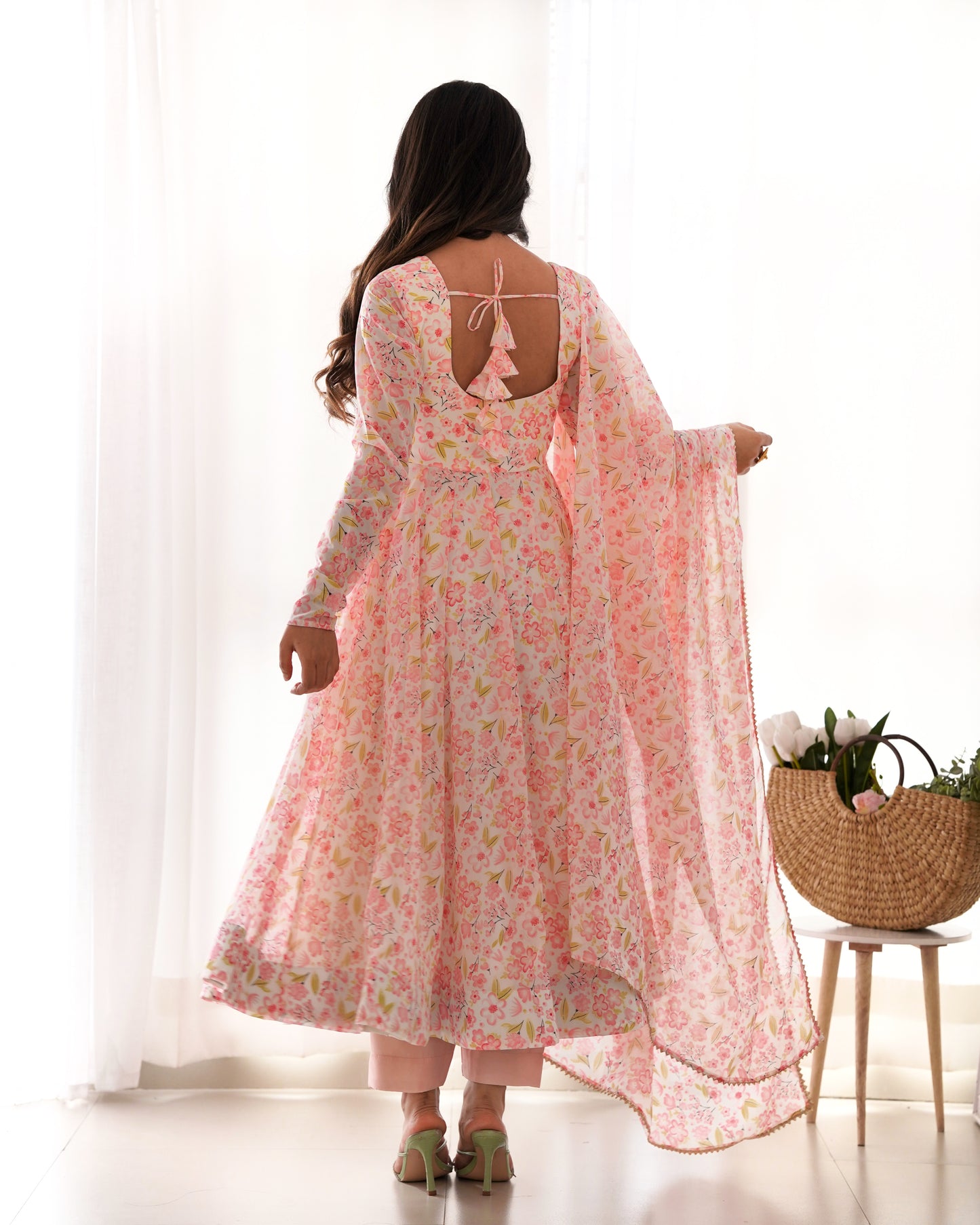 Anarkali Suit Set Floral Print Anarkali Pink Floral Anarkali