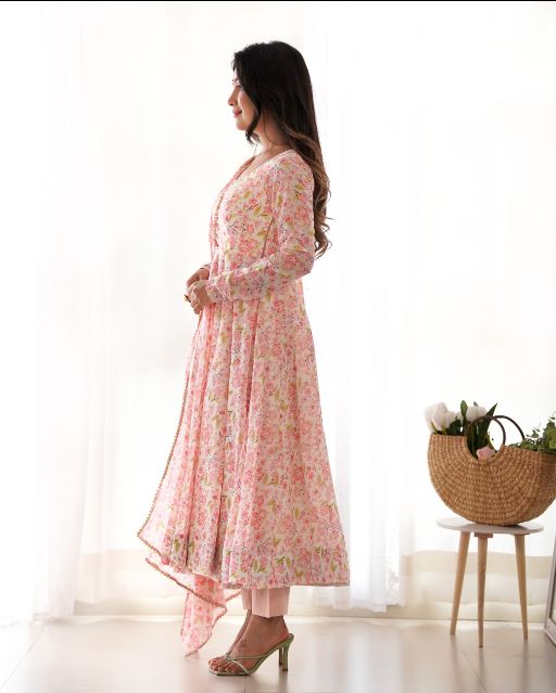lndian suit set printed long kurta with dupatta comfortable daily ethnic outfit festive daywear for women