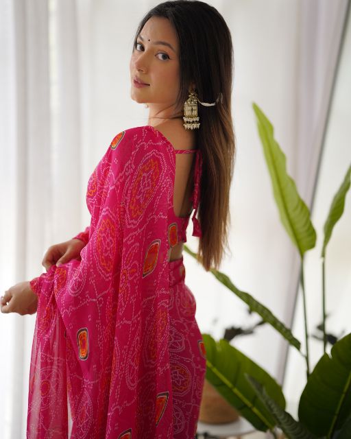 These are results for Our Latest collection of Ready to Wear saree bandhej printed is timeless addition