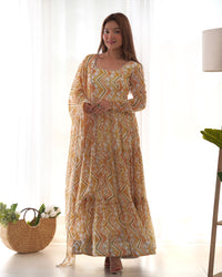 Women's Beautiful Printed Fox Georgette Fabric Flared Anarkali Pant and Dupatta Set 41