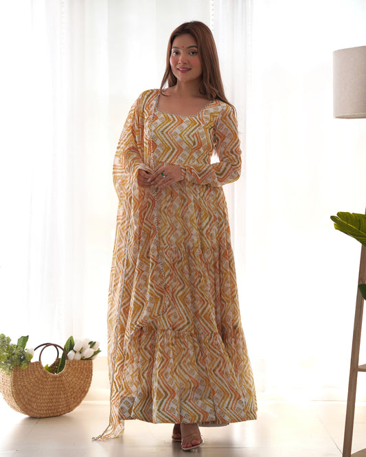 Women's Beautiful Printed Fox Georgette Fabric Flared Anarkali Pant and Dupatta Set 41
