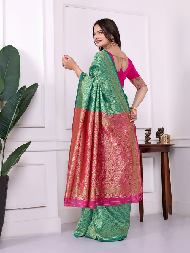 Rama Color Art Silk Fabric Woven Designer Traditional Rich Saree