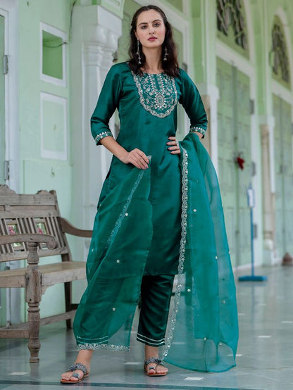Rama Color Designer Embroidered Silk Blend Ethnic Festive Special Suit