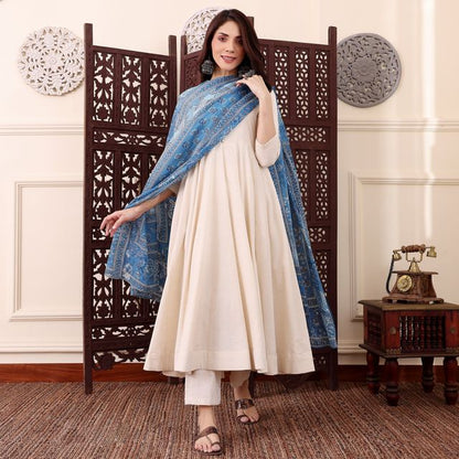 Off White Color Chanderi Fabric Beautiful Partywear Dress For Girls