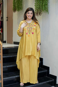 Yellow Color French Crepe Fabric Designer Ethnic Readymade Kurta Set