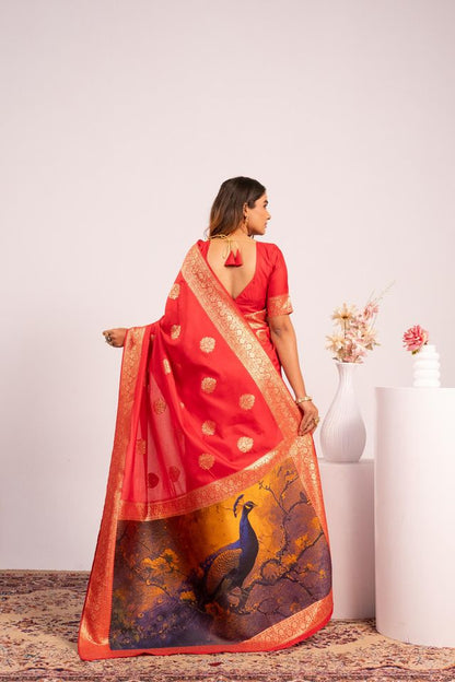 Red Color Banarasi Silk Fabric Designer Partywear Saree