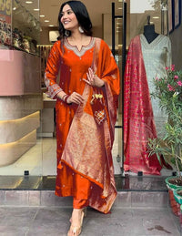 Rust Color Designer Embroidered Ethnic Partywear Suit