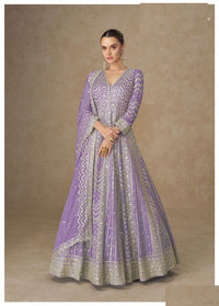 Light Purple Chinon Silk Gowns Full Size Free size Upto 42