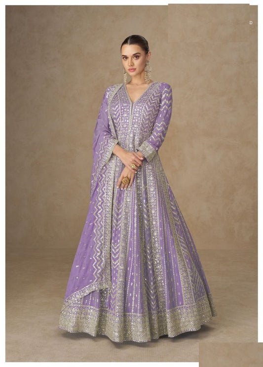 Light Purple Chinon Silk Gowns Full Size Free size Upto 42