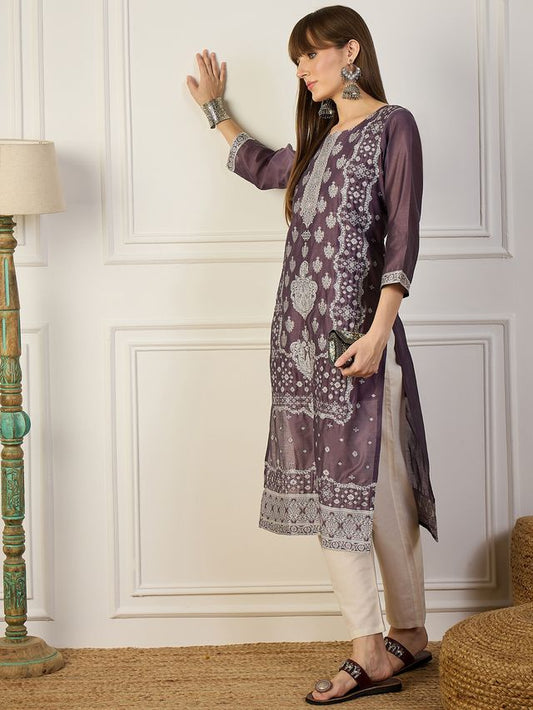 Purple Color Cotton Silk Fabric Woven Designer Ethnic Formal Kurta