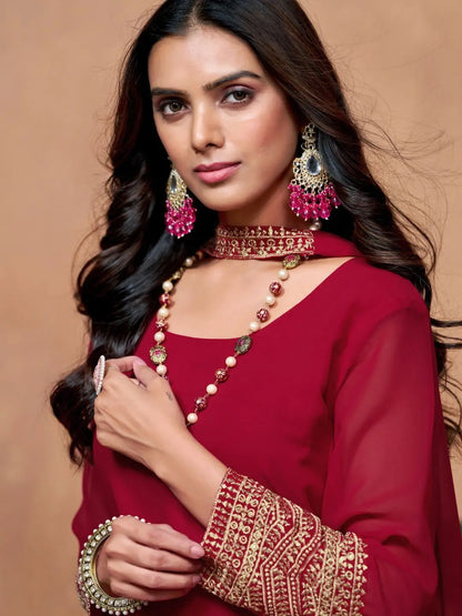 Women's Beautiful Georgette Fabric Embroidery Work Straight Kurta Palazzo and Dupatta Set