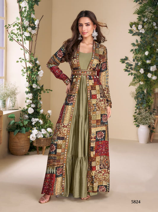Heavy Georgette  Long Top With Silk Shrug Free Size