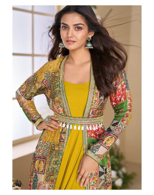 Heavy Georgette  Long Top With Silk Shrug Free Size